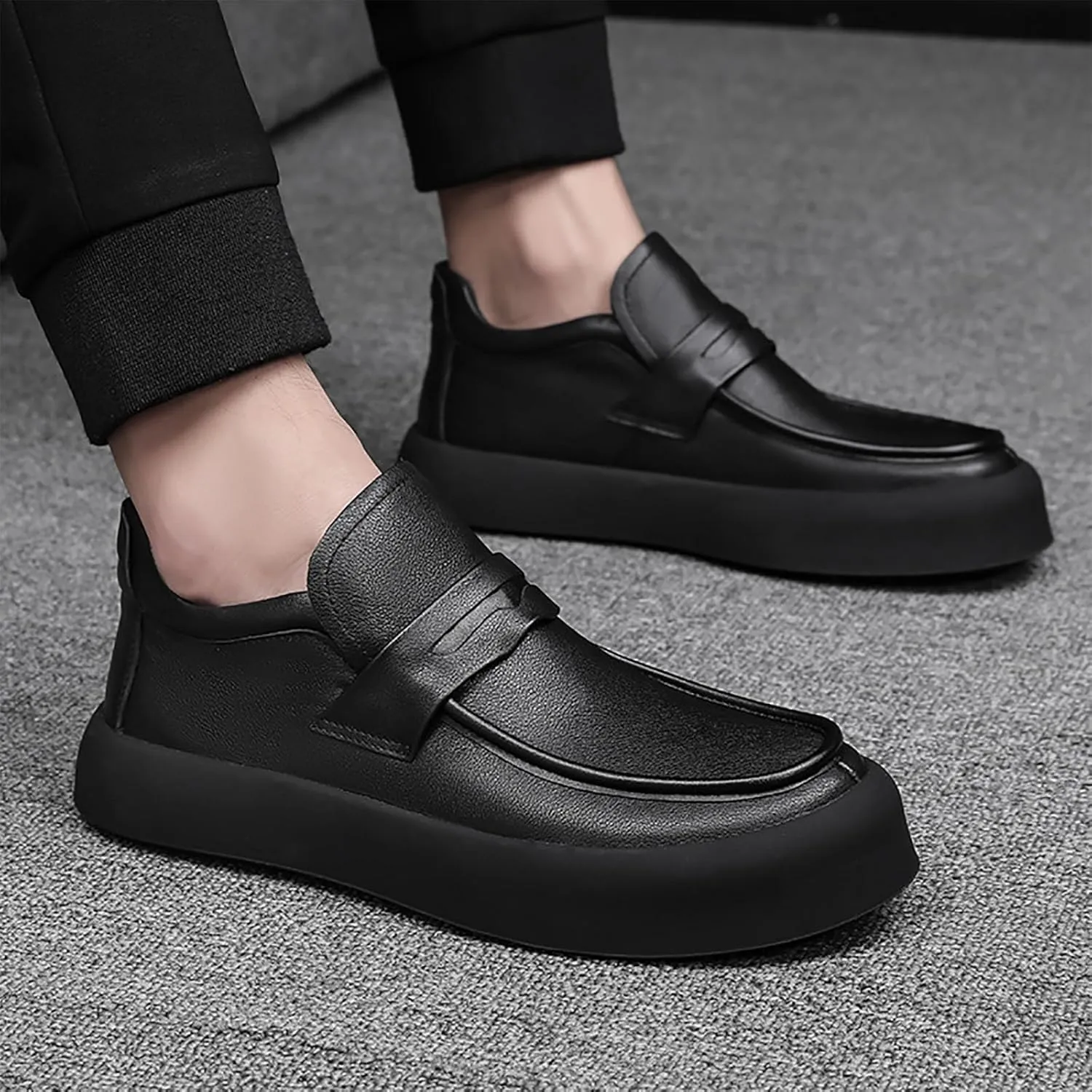 Men's Leather Casual Dress Shoes, Slip-On Design Breathable and Comfortable Perfect for Business and Leisure