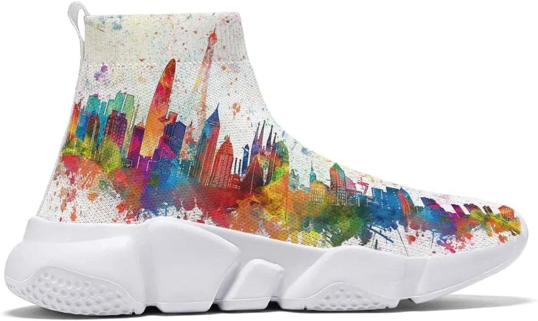 Mens Running Sneakers Art Graffiti Painted Shoes Mesh Breathable Slip-on Womens Tennis Shoes
