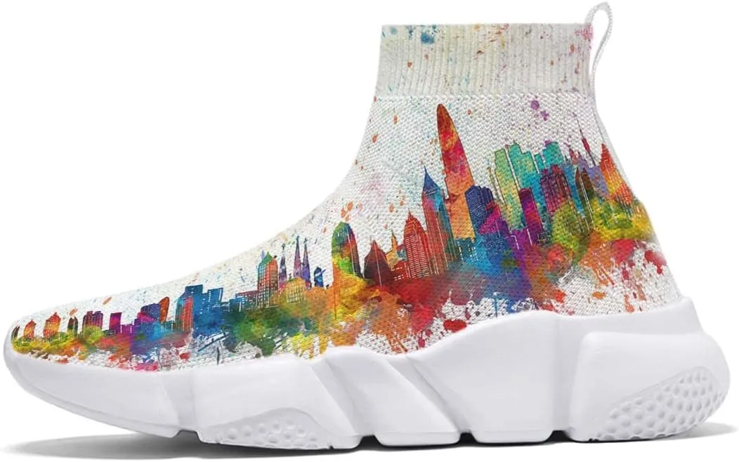 Mens Running Sneakers Art Graffiti Painted Shoes Mesh Breathable Slip-on Womens Tennis Shoes