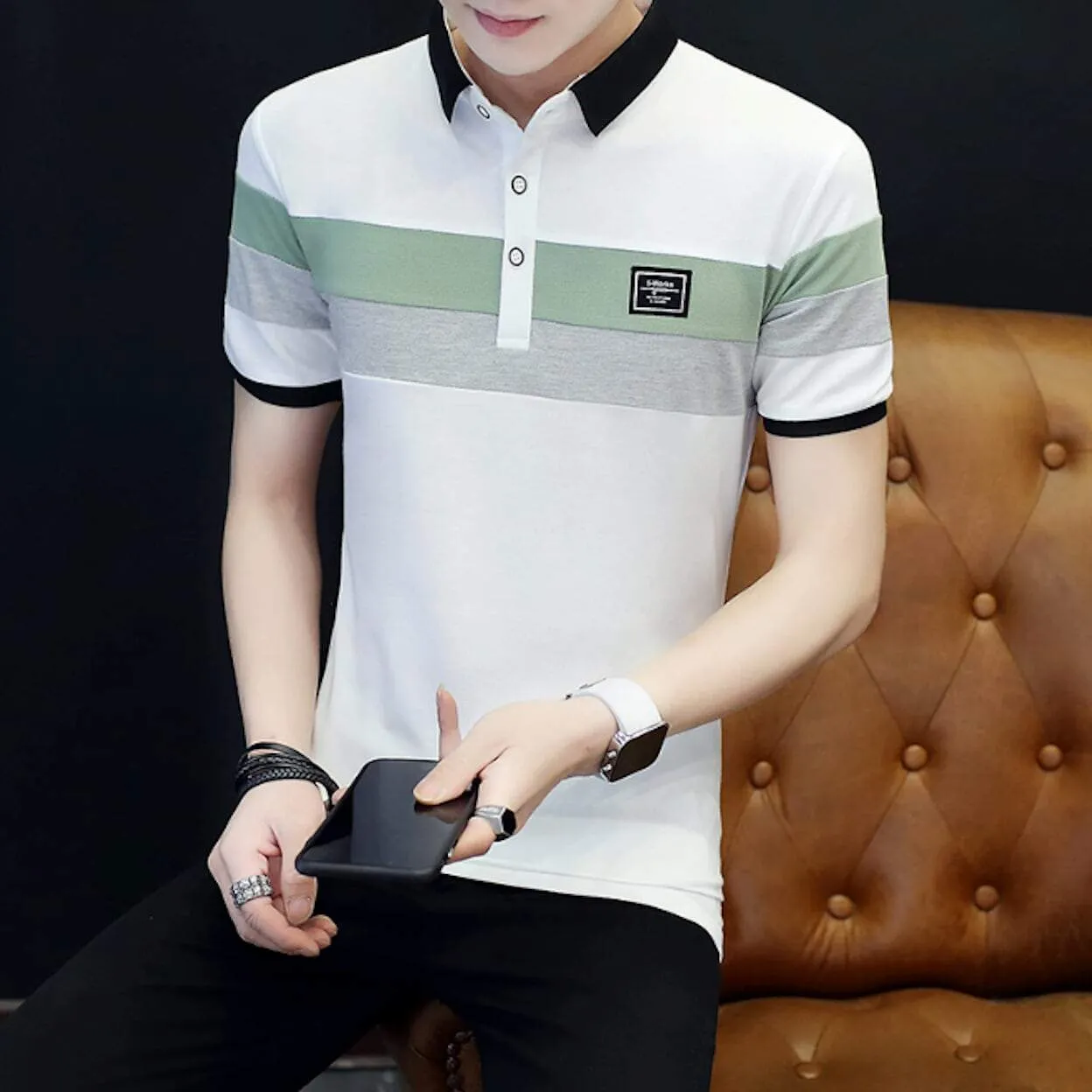 Mens Wide Striped Polo Shirt
