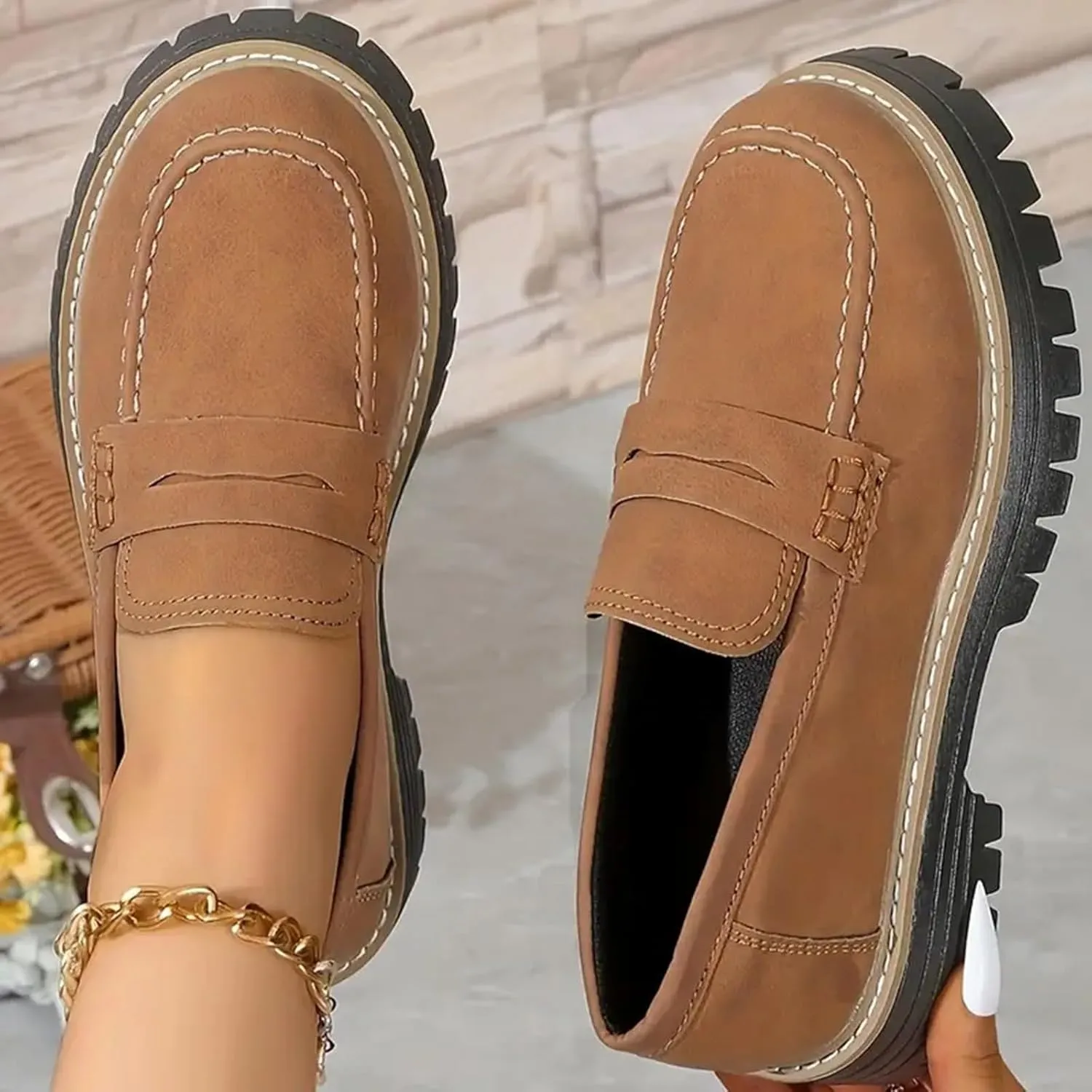 Orthoture-Orthopedic Platform Loafers Comfortable Slip Resistant Loafers with Breathable Arch Support Wide Toe Loafers