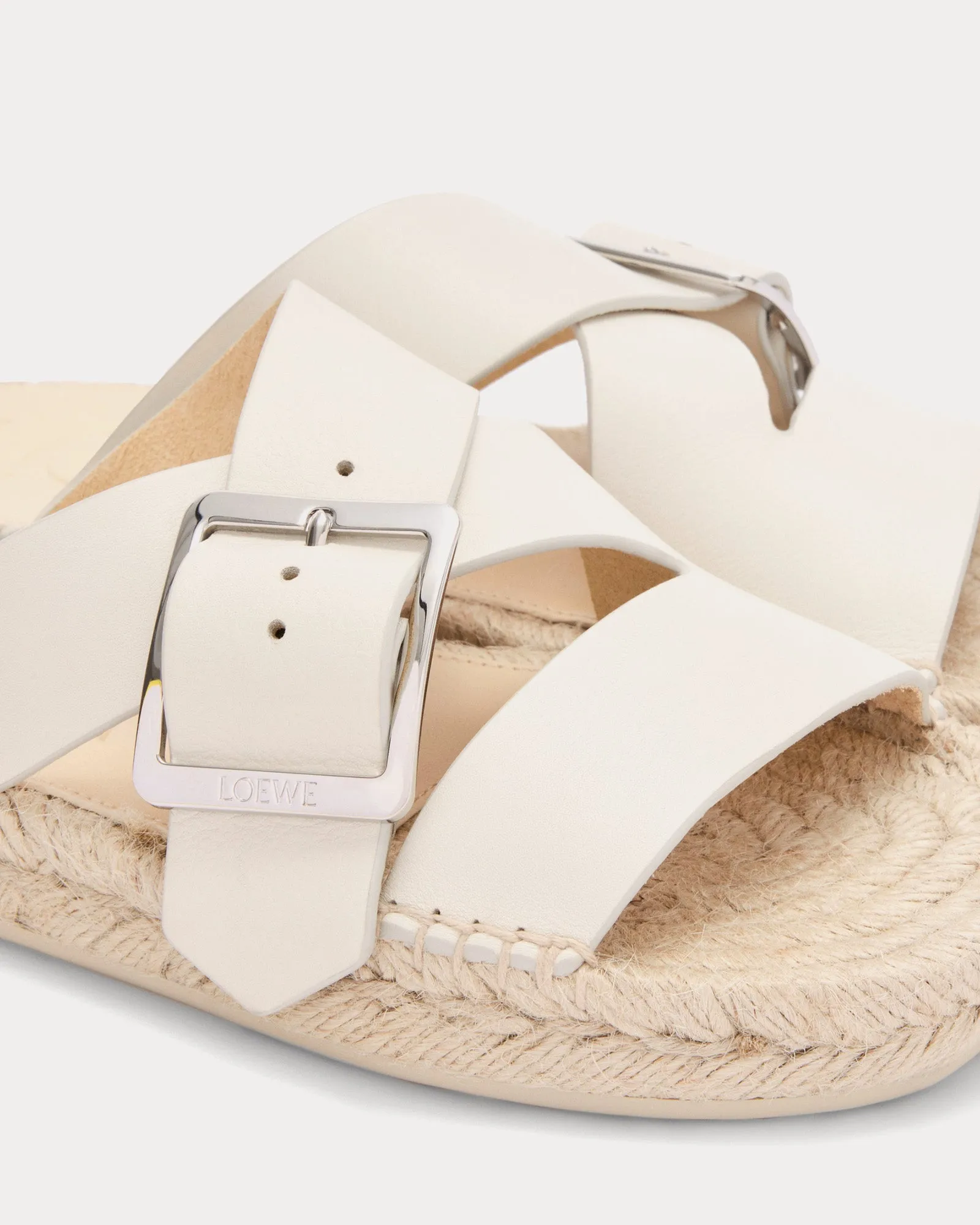 Petal Espadrille Soft Calfskin White Slides