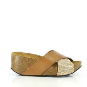 Plakton 278008 Brown & Gold Cross-Strap Wedges