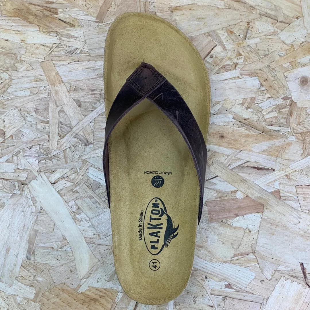 Plakton Mens Beach Boy Apure Leather Flip Flop - Dark Brown