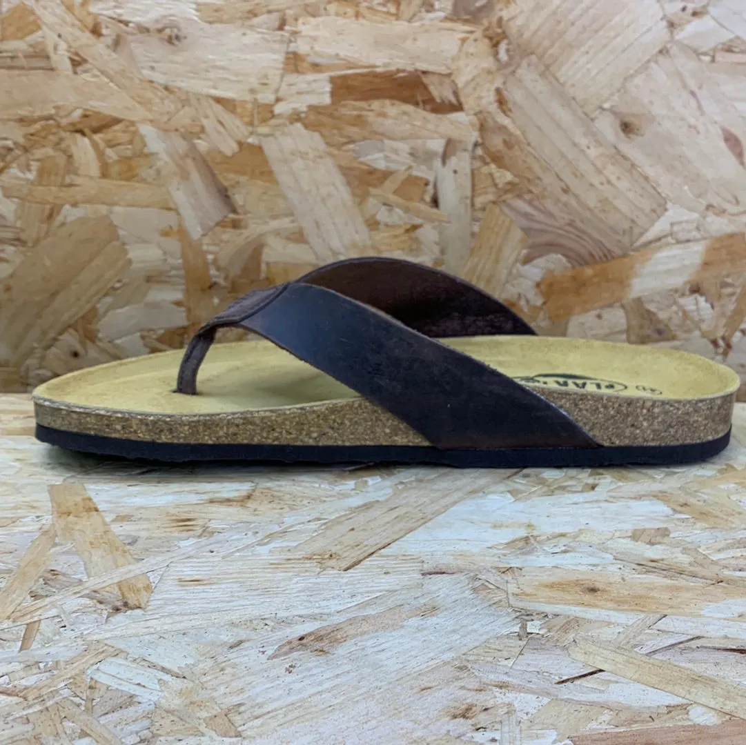 Plakton Mens Beach Boy Apure Leather Flip Flop - Dark Brown