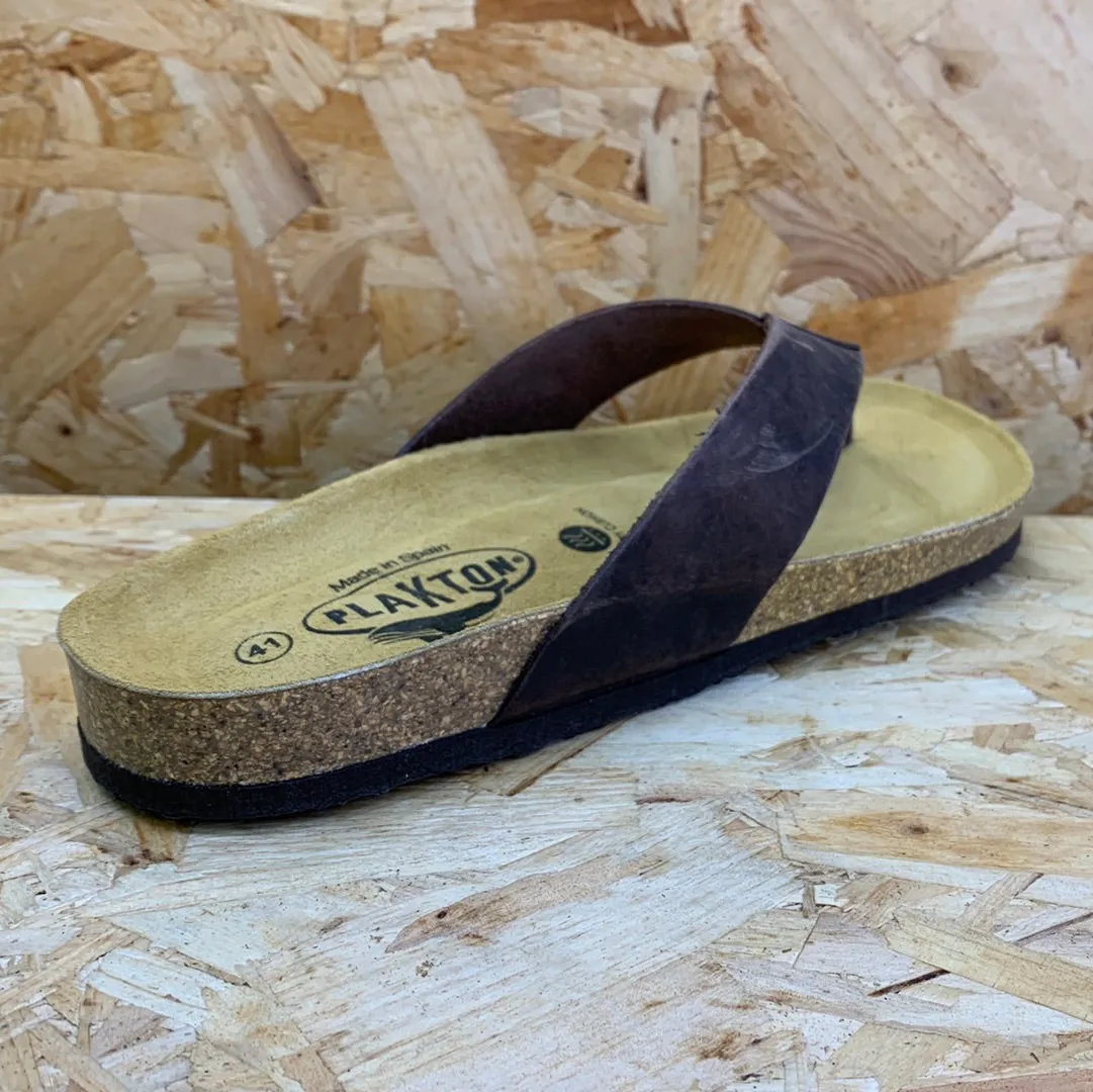 Plakton Mens Beach Boy Apure Leather Flip Flop - Dark Brown