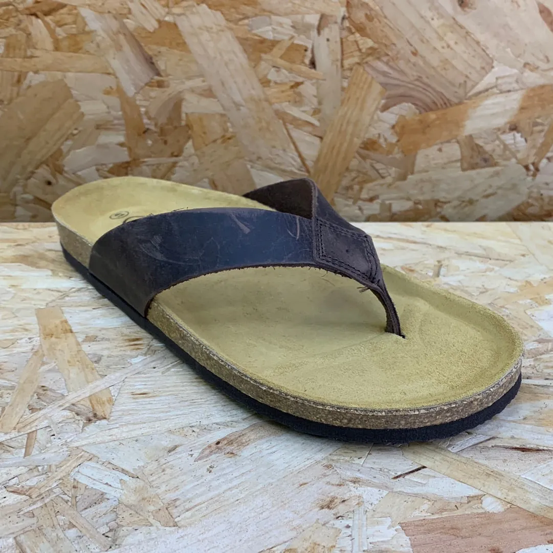 Plakton Mens Beach Boy Apure Leather Flip Flop - Dark Brown