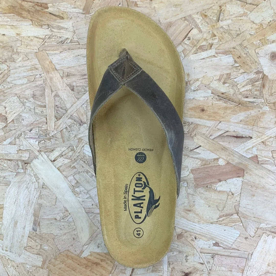 Plakton Mens Beach Boy Apure Leather Flip Flop - Khaki