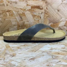 Plakton Mens Beach Boy Apure Leather Flip Flop - Khaki