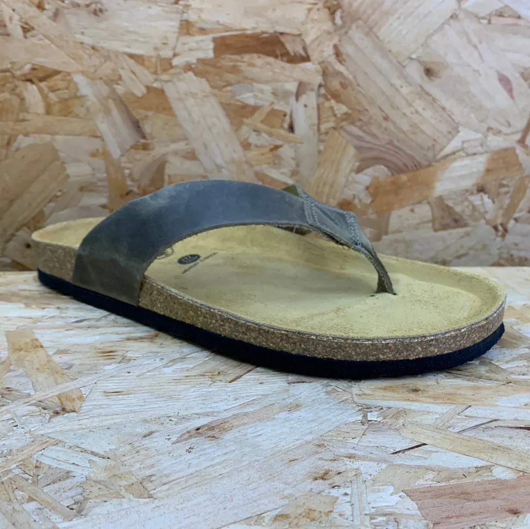 Plakton Mens Beach Boy Apure Leather Flip Flop - Khaki