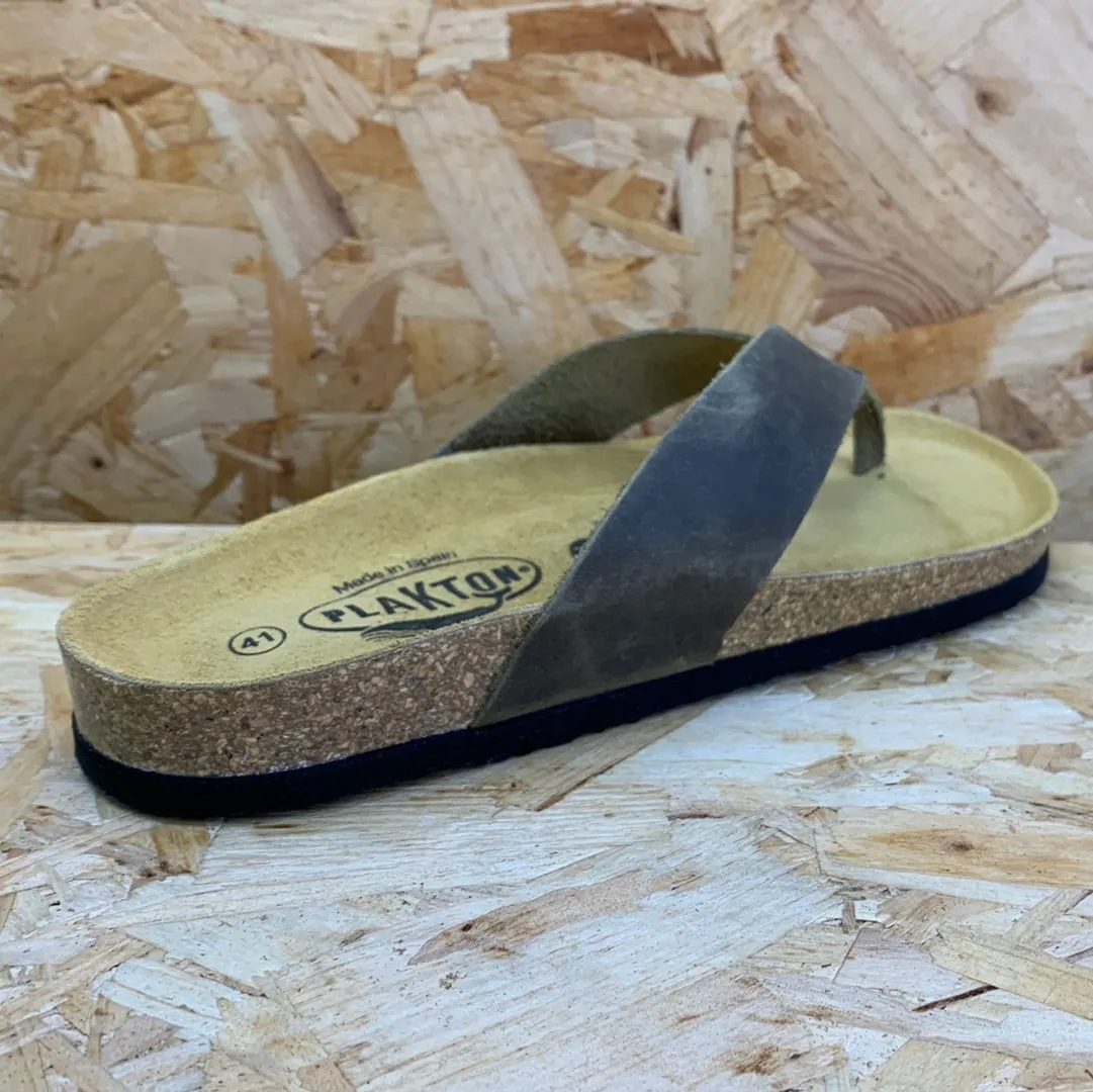 Plakton Mens Beach Boy Apure Leather Flip Flop - Khaki