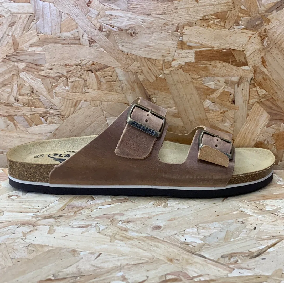 Plakton Mens Malaga Apure Leather Sandal - Oak Brown