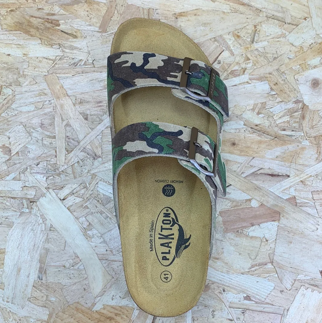 Plakton Mens Malaga Split Leather Sandal - Camo