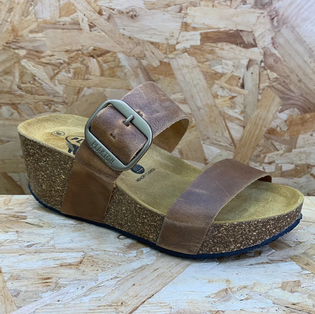 Plakton Womens Alicante Hi Apure Leather Sandal - Oak Brown