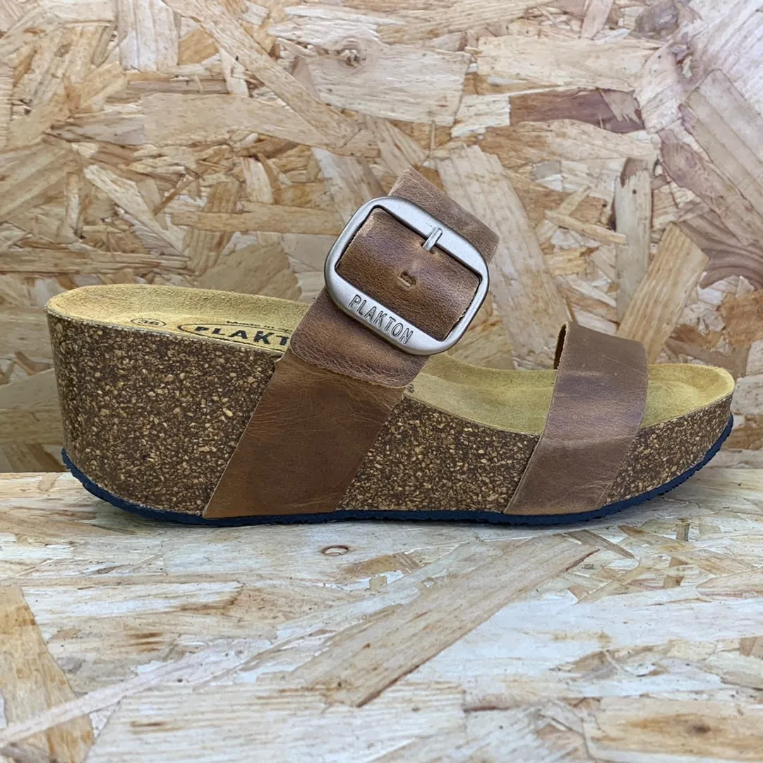 Plakton Womens Alicante Hi Apure Leather Sandal - Oak Brown