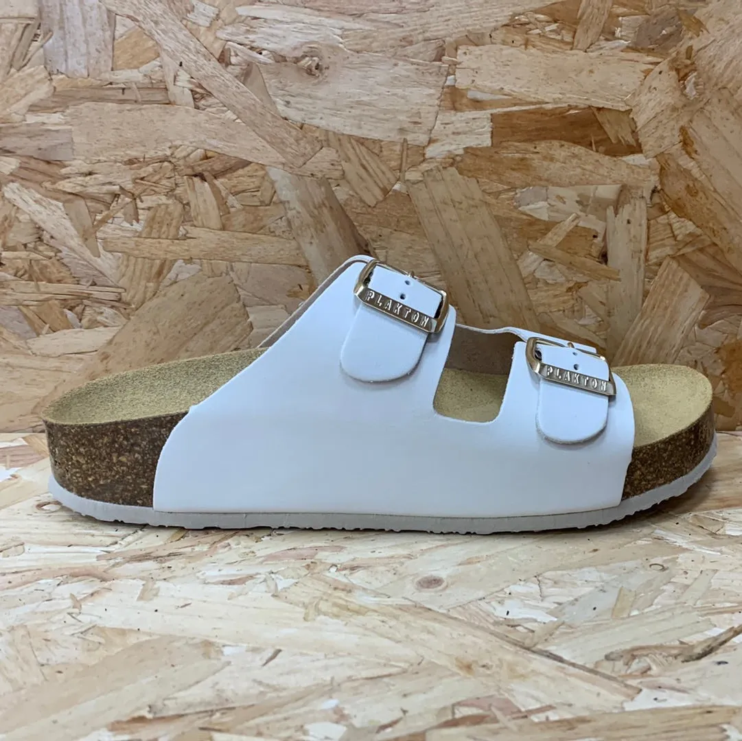 Plakton Womens Malaga Mid Napa Leather Sandal - Ice White