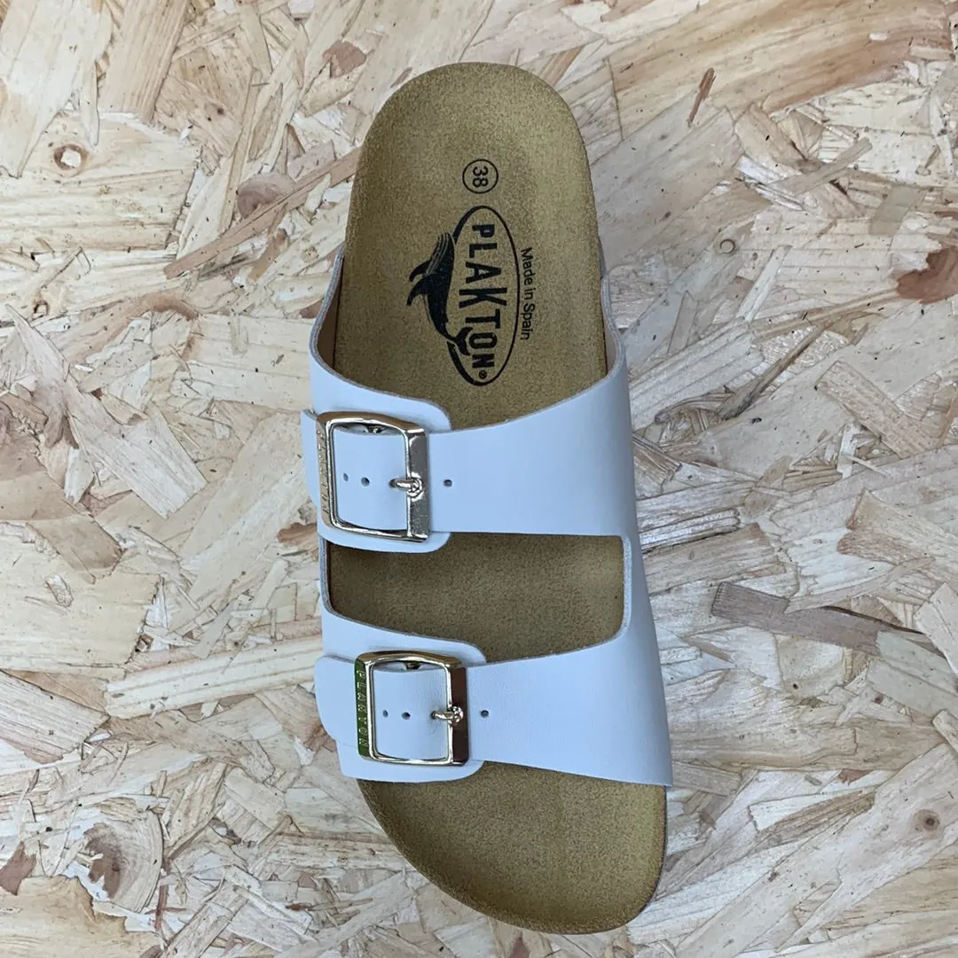 Plakton Womens Malaga Mid Napa Leather Sandal - Ice White