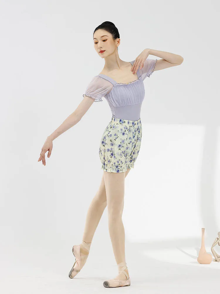 Pleated Mesh Bubble Sleeved Ballet Dance Leotard