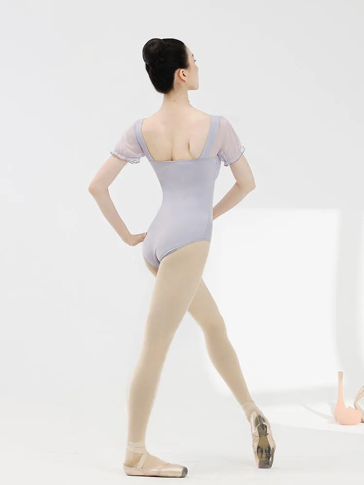 Pleated Mesh Bubble Sleeved Ballet Dance Leotard