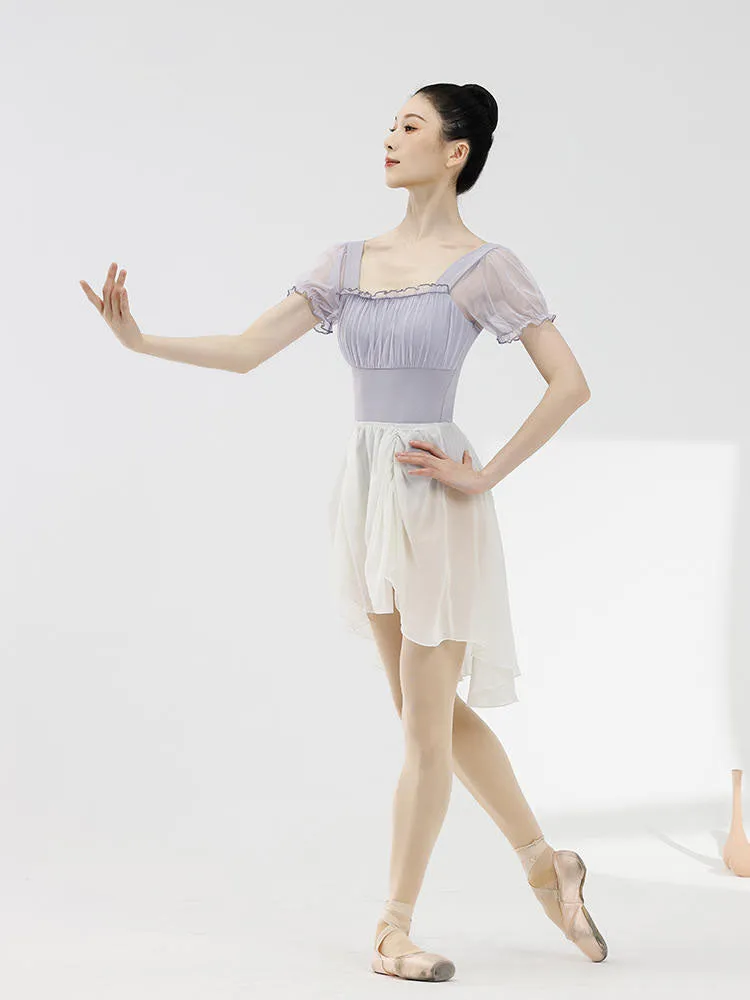 Pleated Mesh Bubble Sleeved Ballet Dance Leotard