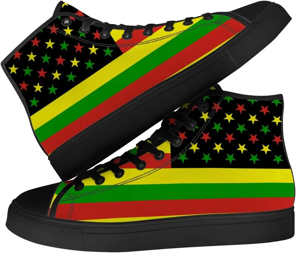 Rasta High Top Canvas Shoes for Men Women Reggae High Top Sneakers Lace Up Casual Shoes Gifts for Dad Mom