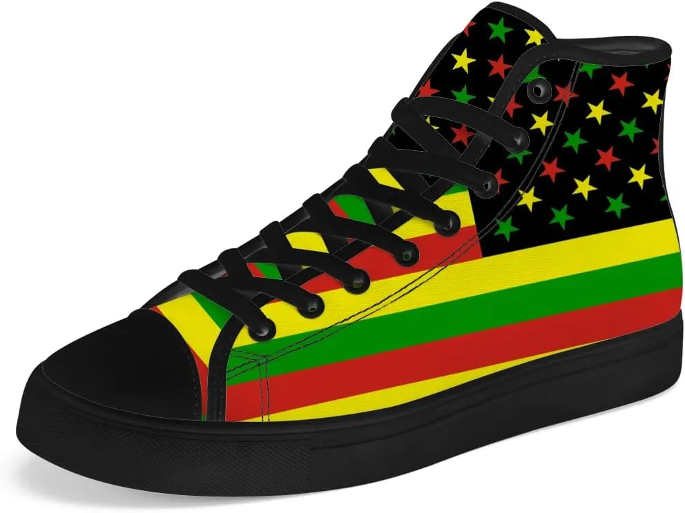 Rasta High Top Canvas Shoes for Men Women Reggae High Top Sneakers Lace Up Casual Shoes Gifts for Dad Mom