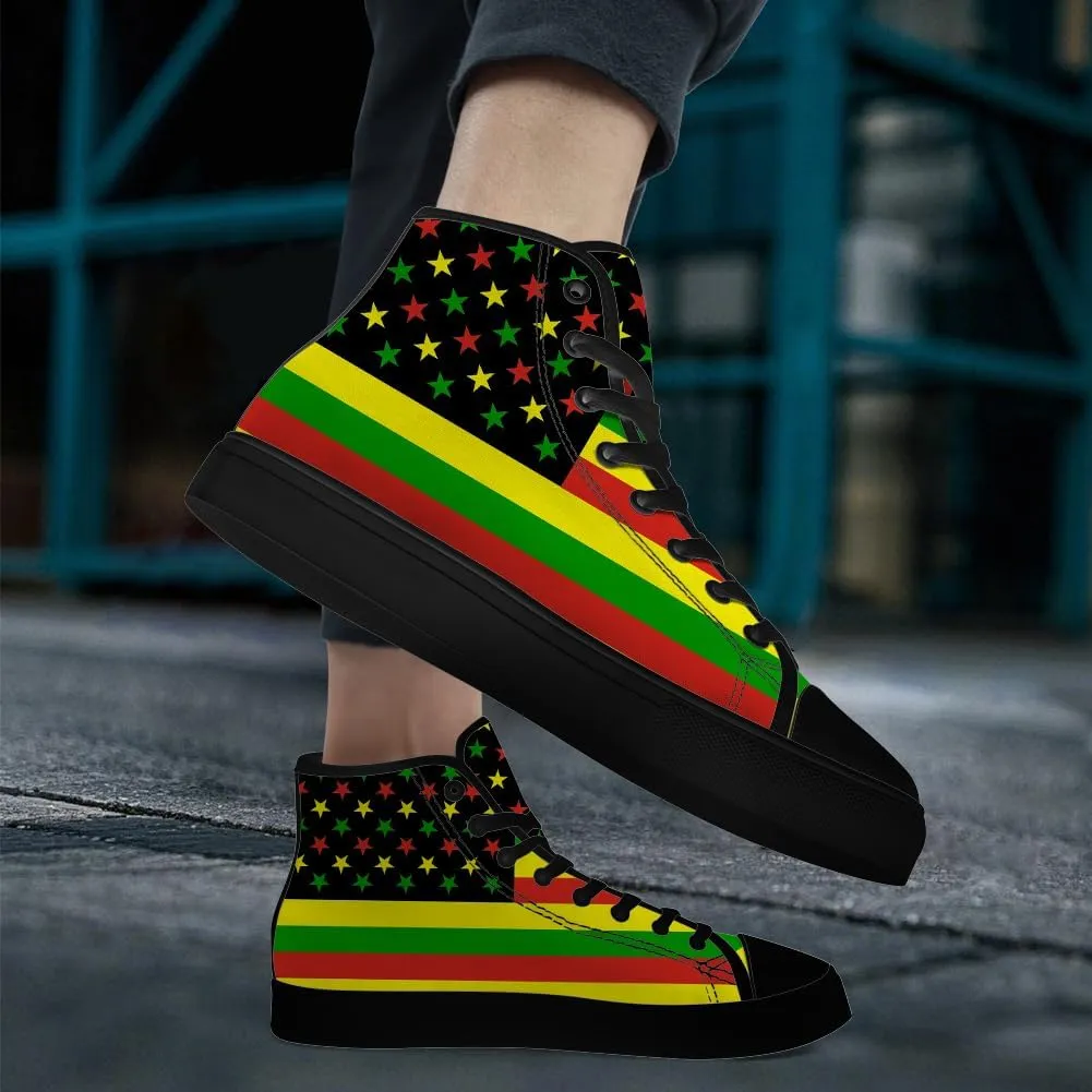 Rasta High Top Canvas Shoes for Men Women Reggae High Top Sneakers Lace Up Casual Shoes Gifts for Dad Mom