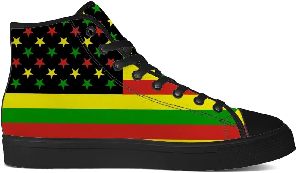 Rasta High Top Canvas Shoes for Men Women Reggae High Top Sneakers Lace Up Casual Shoes Gifts for Dad Mom