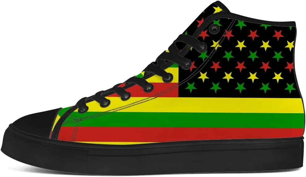 Rasta High Top Canvas Shoes for Men Women Reggae High Top Sneakers Lace Up Casual Shoes Gifts for Dad Mom