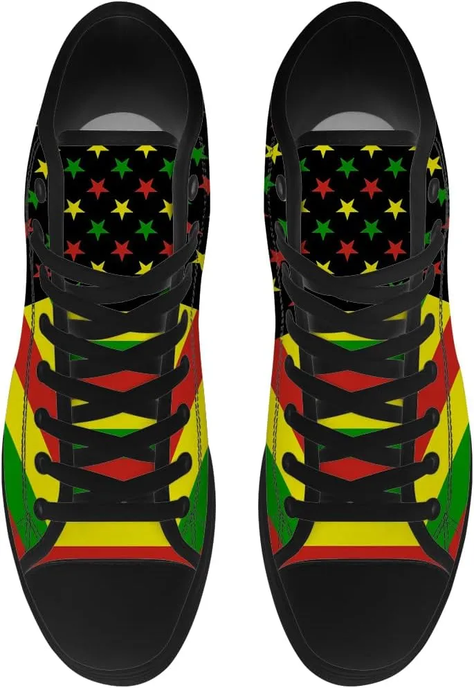 Rasta High Top Canvas Shoes for Men Women Reggae High Top Sneakers Lace Up Casual Shoes Gifts for Dad Mom