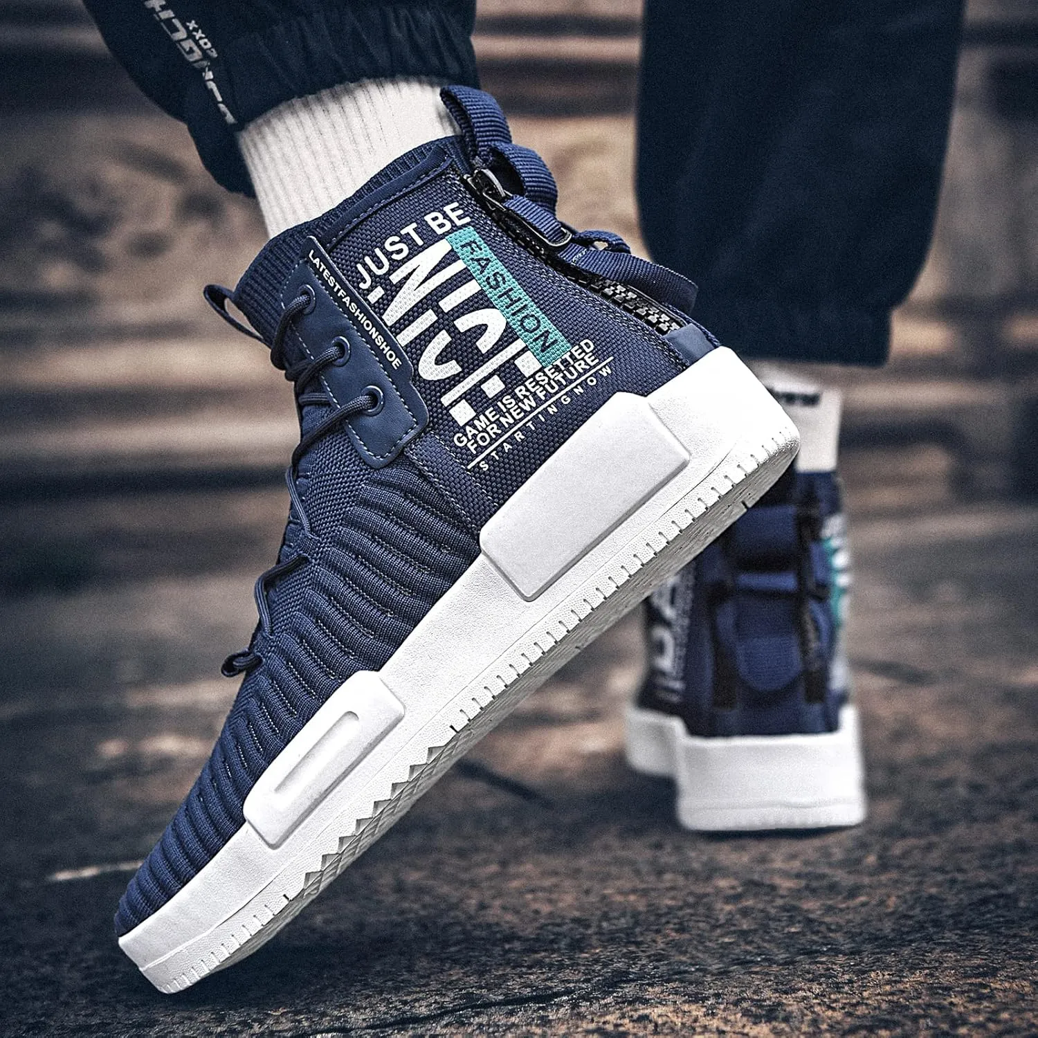 RUNMAXX Mens Fashion Walking Lace Up High Top Shoes Stylish Running Athletic Casual Sneaker