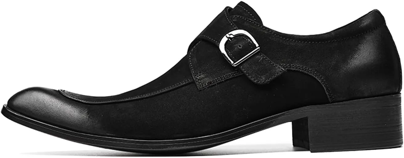 Santimon Men's Suede Dress Shoes Monk Strap Loafers | Formal Penny Loafers with Classic Buckle Closure & Non-Slip Rubber Sole for Business Casual, Wedding & Evening Events
