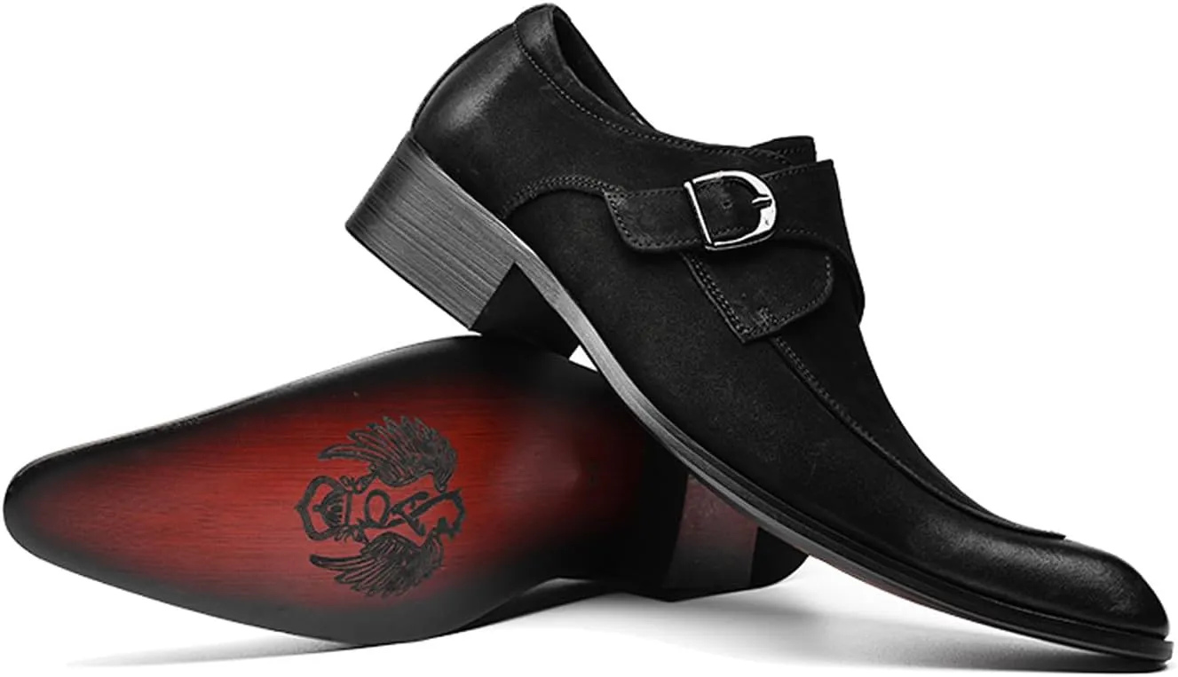 Santimon Men's Suede Dress Shoes Monk Strap Loafers | Formal Penny Loafers with Classic Buckle Closure & Non-Slip Rubber Sole for Business Casual, Wedding & Evening Events