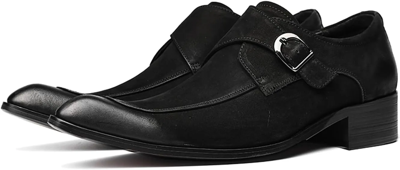 Santimon Men's Suede Dress Shoes Monk Strap Loafers | Formal Penny Loafers with Classic Buckle Closure & Non-Slip Rubber Sole for Business Casual, Wedding & Evening Events