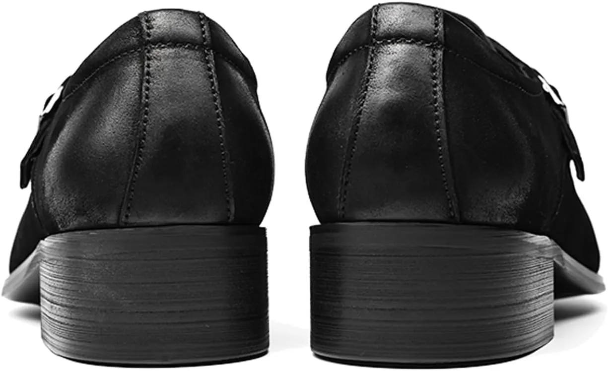 Santimon Men's Suede Dress Shoes Monk Strap Loafers | Formal Penny Loafers with Classic Buckle Closure & Non-Slip Rubber Sole for Business Casual, Wedding & Evening Events