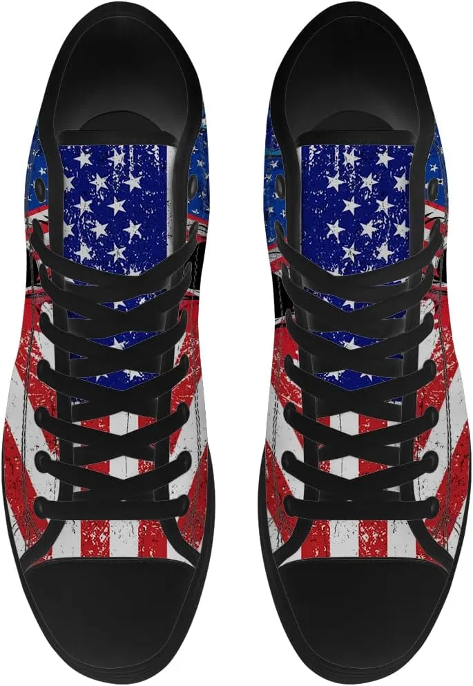 Skull High Top Sneakers for Men Women American Flag High Top Canvas Shoes Lace Up Casual Shoes Gifts for Dad Mom