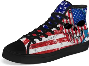 Skull High Top Sneakers for Men Women American Flag High Top Canvas Shoes Lace Up Casual Shoes Gifts for Dad Mom