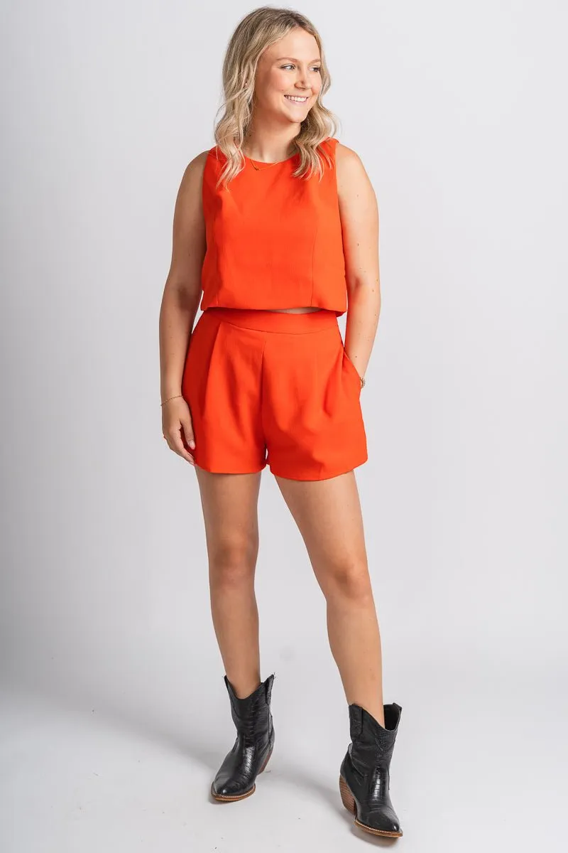 Sleeveless crepe crop top sunkist