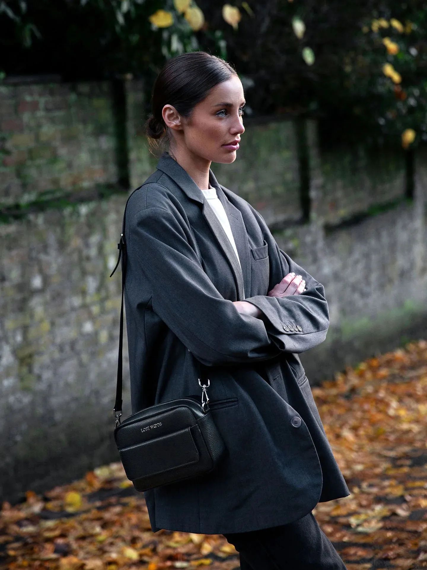 Small Aster Crossbody Bag in Black & Silver