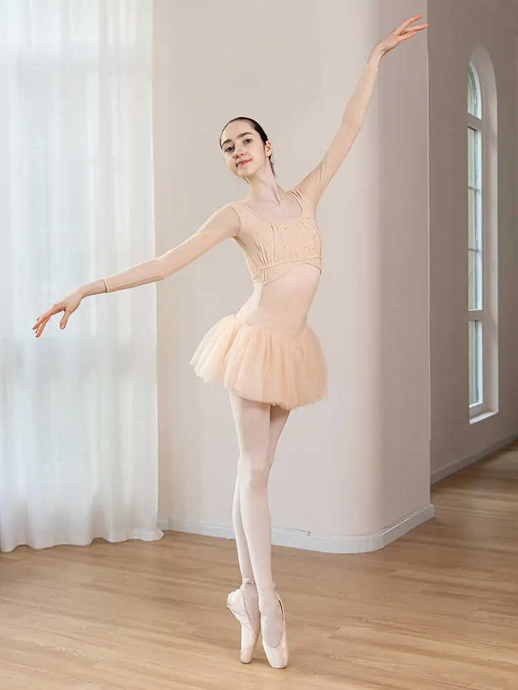 Square Necked Sparkling Diamond Pleated Leotard Ballet Dance Training Clothes