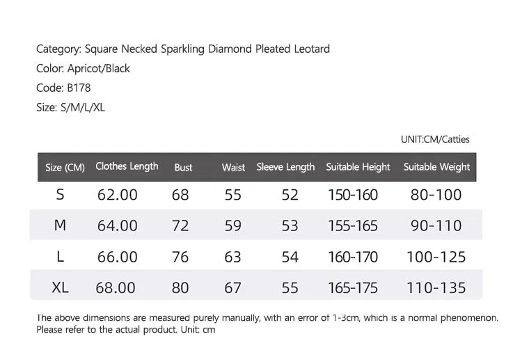Square Necked Sparkling Diamond Pleated Leotard Ballet Dance Training Clothes