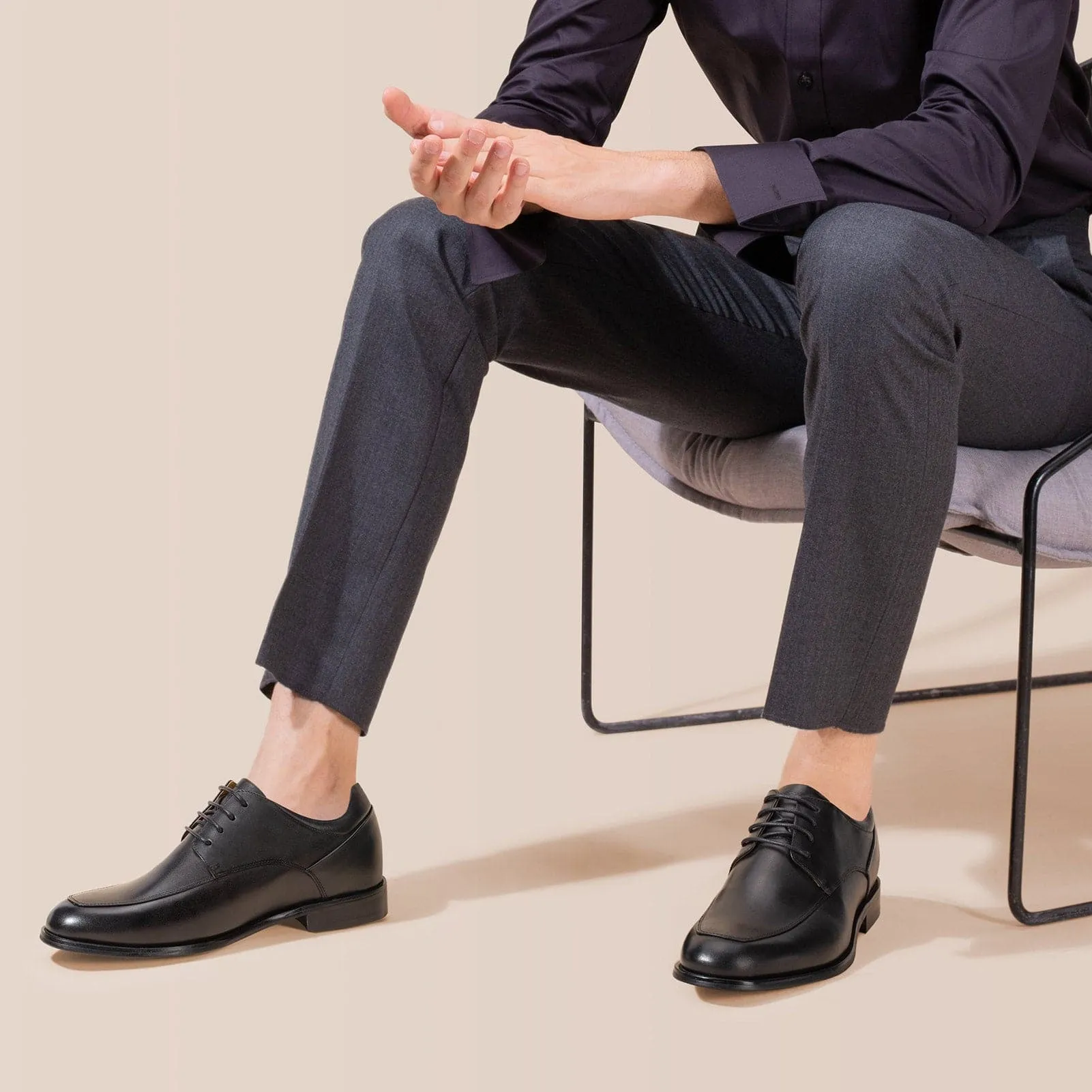 This item only ships to the United States - 6CM / 2.36 Inches - CMR CHAMARIPA Men's Height Increasing Elevator Shoes - Hidden Heel Shoes For Men - Black Derby Shoes