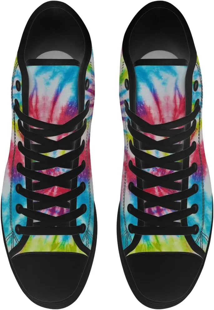 Tie Dye High Top Canvas Shoes for Men Women Rainbow High Top Sneakers Lace Up Casual Shoes Gifts for Him Her