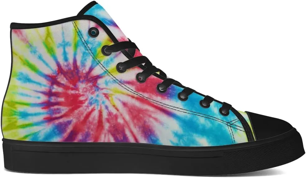 Tie Dye High Top Canvas Shoes for Men Women Rainbow High Top Sneakers Lace Up Casual Shoes Gifts for Him Her