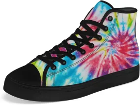 Tie Dye High Top Canvas Shoes for Men Women Rainbow High Top Sneakers Lace Up Casual Shoes Gifts for Him Her