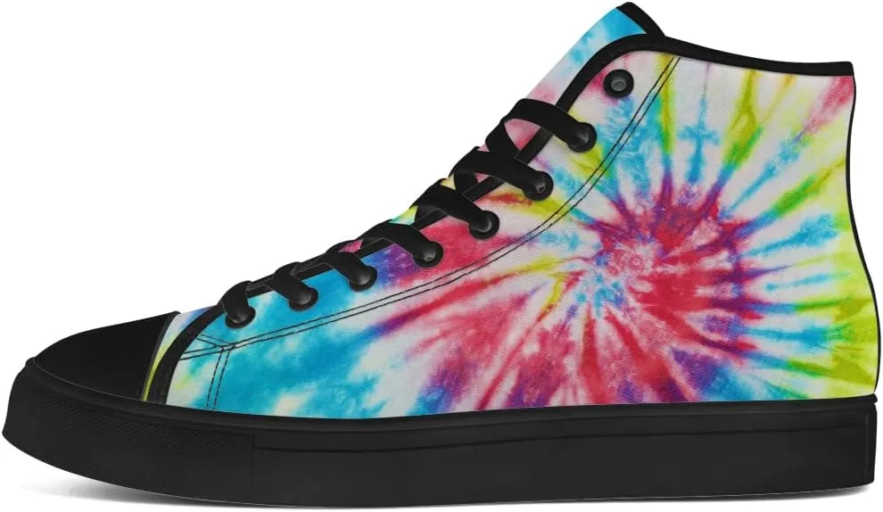 Tie Dye High Top Canvas Shoes for Men Women Rainbow High Top Sneakers Lace Up Casual Shoes Gifts for Him Her