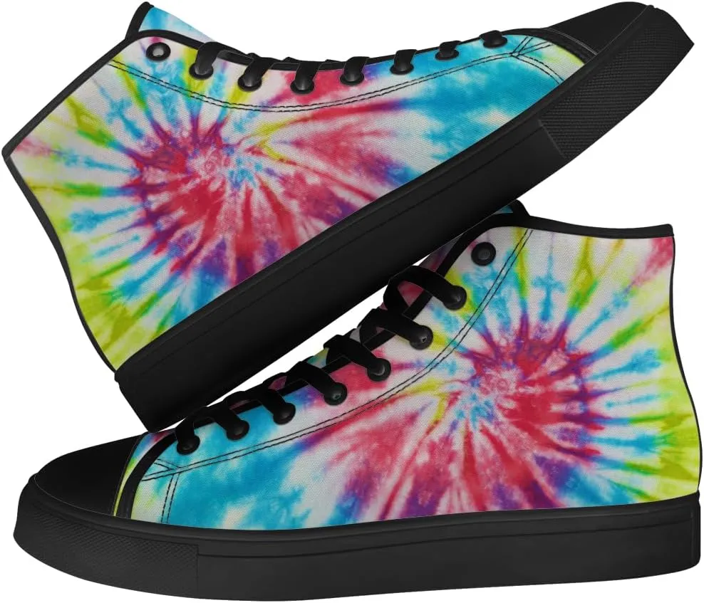 Tie Dye High Top Canvas Shoes for Men Women Rainbow High Top Sneakers Lace Up Casual Shoes Gifts for Him Her