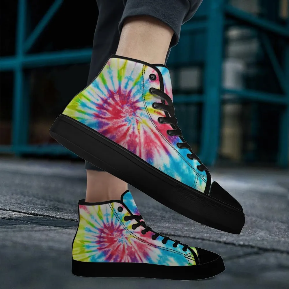 Tie Dye High Top Canvas Shoes for Men Women Rainbow High Top Sneakers Lace Up Casual Shoes Gifts for Him Her