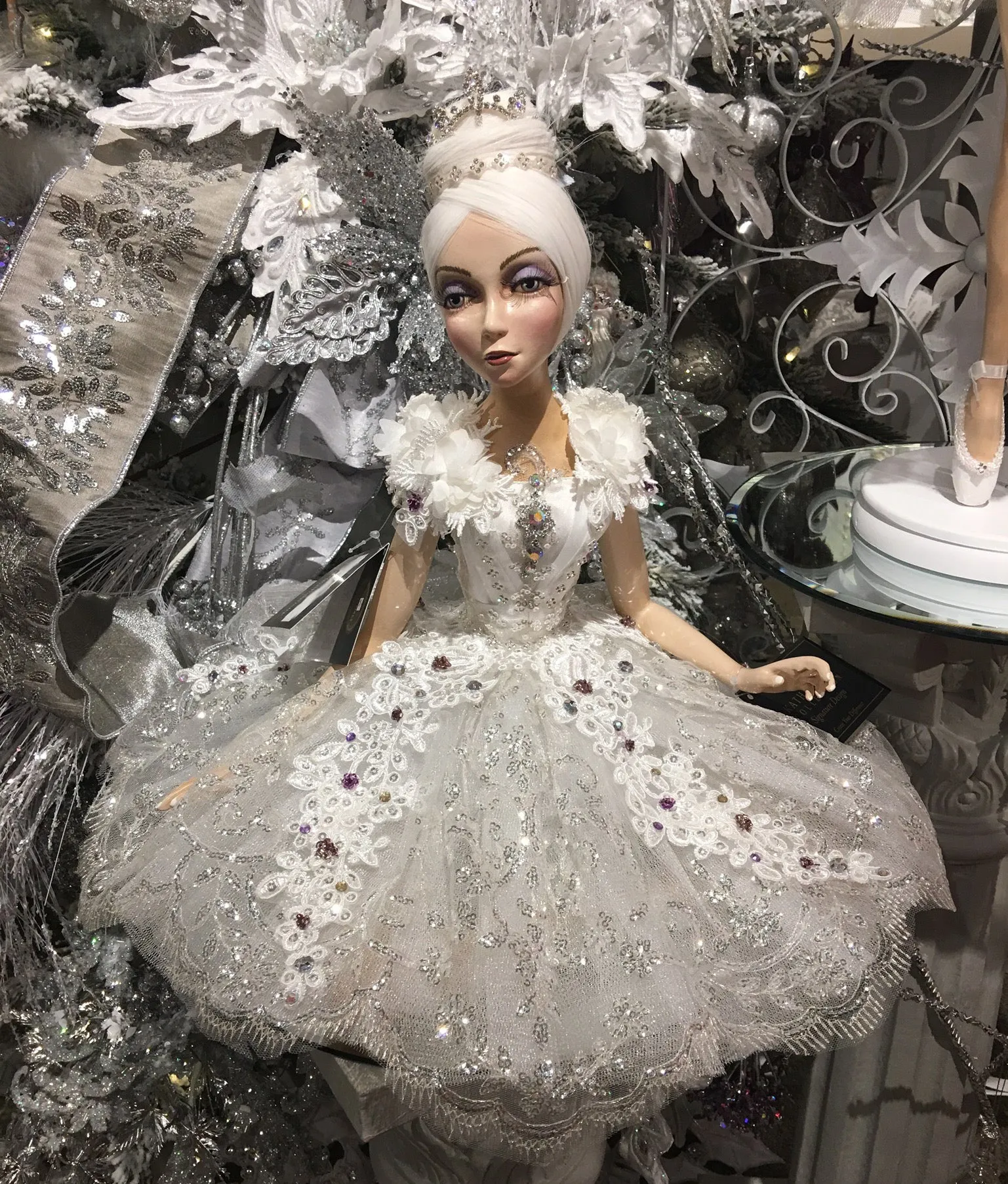 Winter Wonderland Sitting Ballerina Figurine in White Dress
