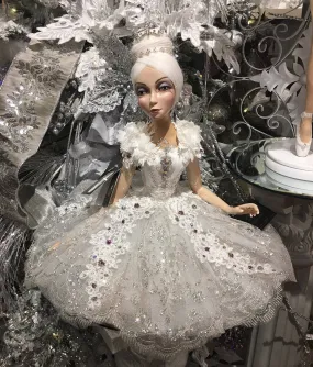 Winter Wonderland Sitting Ballerina Figurine in White Dress
